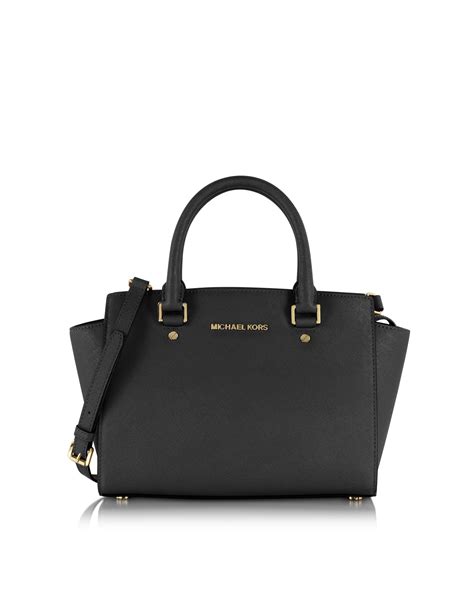 michael kors selma medium top zip satchel black saffiano